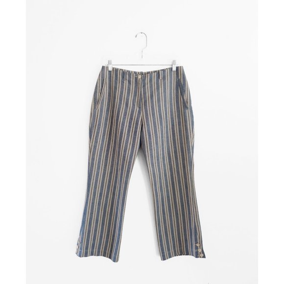 Lilith Blue Gray Beige Stripe Linen Cotton Crop Pants size 36 Extra Small - Picture 1 of 9